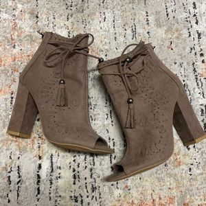 Taupe Peep-Toe Booties